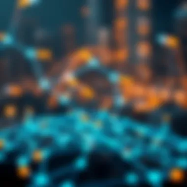 Blockchain ecosystem illustration with interconnected nodes