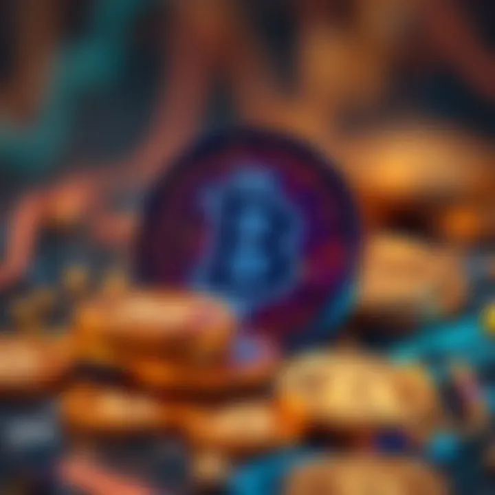 A digital representation of cryptocurrency symbols