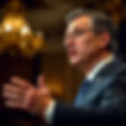 Jerome Powell delivering a speech on cryptocurrency