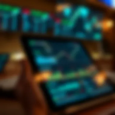 A digital tablet displaying trading metrics and statistics